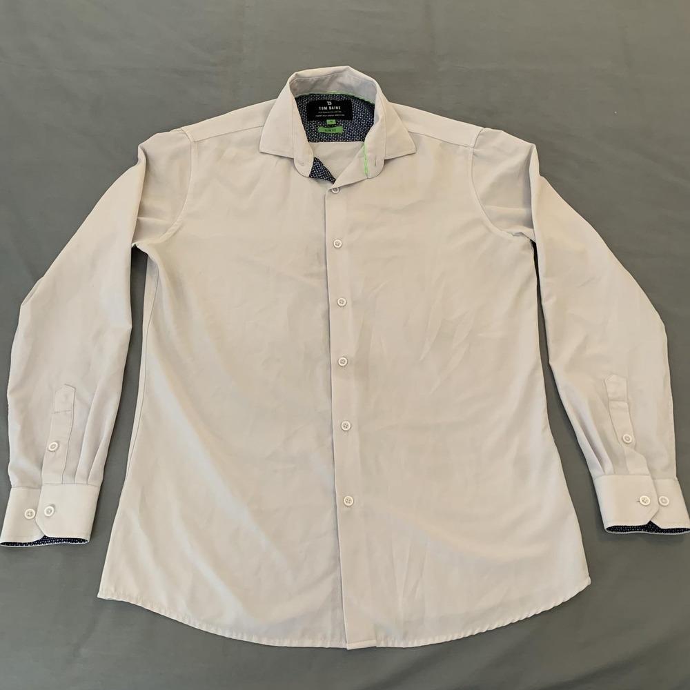 Tom Baine Dress Shirt Mens M 15.5 White Slim Fit Wrinkle Free Long Sleeve
